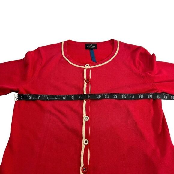 Lanvin Cardigan Sweater Sz 6-8 Silk Blend Red Button Front 3/4 Sleeve Size 38 FR - Picture 9 of 13
